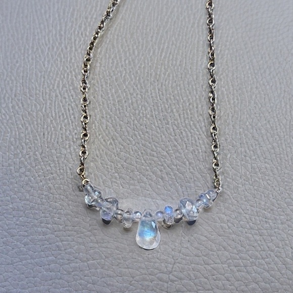 Genuine Rainbow Moonstone Necklace! 925 stamped silver rolo chain. - Picture 2 of 12